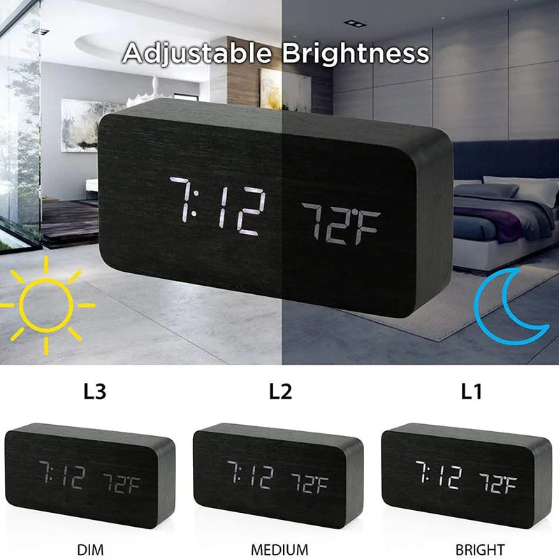 Wooden Digital Alarm Clock – LED
