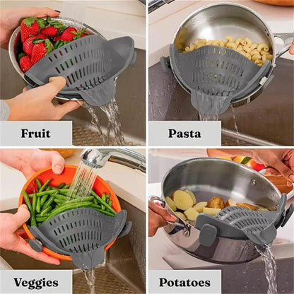 Universal Clip-On Pot Strainer – Practical Kitchen Tool for Pasta, Rice, and Vegetables