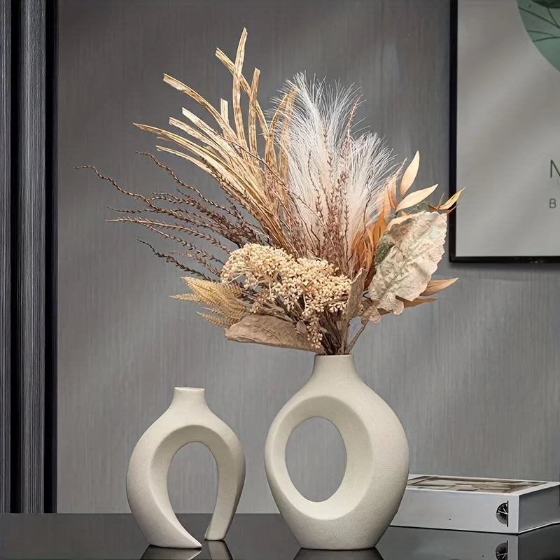 Set of Hollow Ceramic Vases – Modern Nordic Style (2 Pieces) for Minimalist Decoration