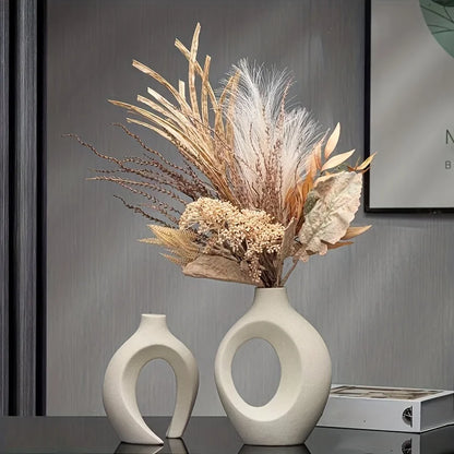 Set of Hollow Ceramic Vases – Modern Nordic Style (2 Pieces) for Minimalist Decoration