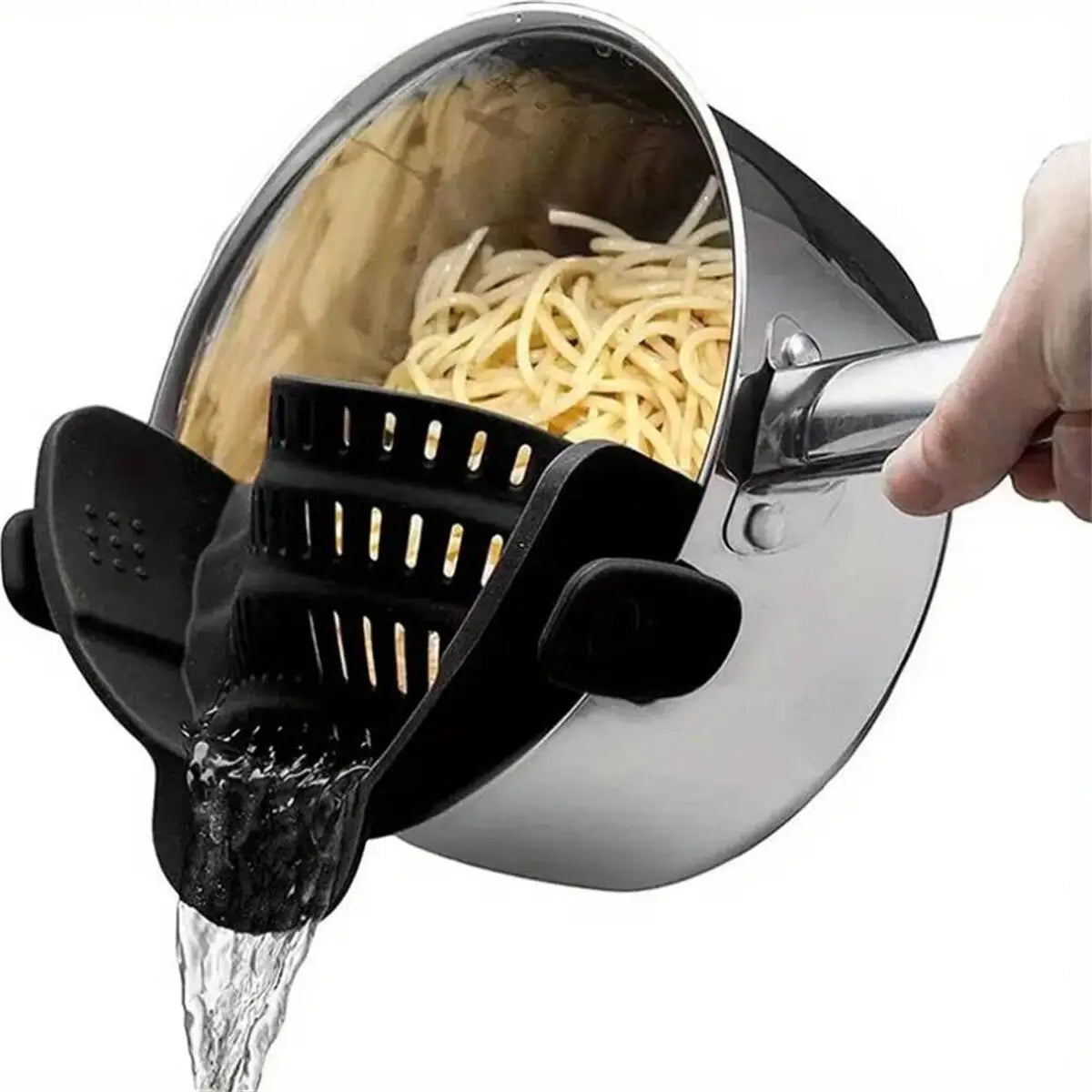 Universal Clip-On Pot Strainer – Practical Kitchen Tool for Pasta, Rice, and Vegetables