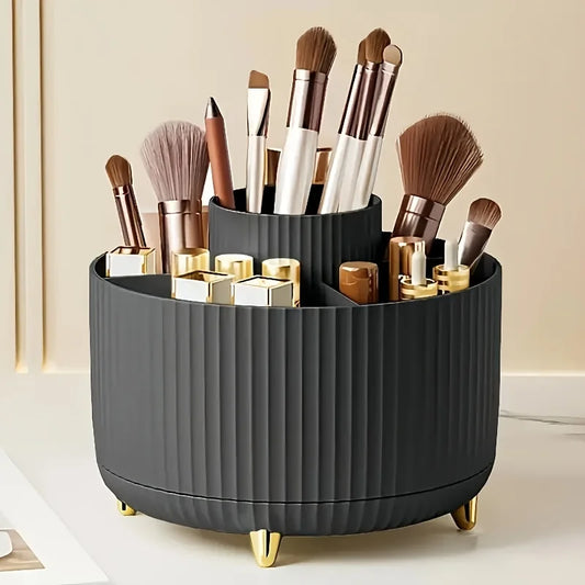 360º Rotating Makeup Organiser – ABS Plastic Cosmetic Case for Brushes, Lipsticks and Accessories