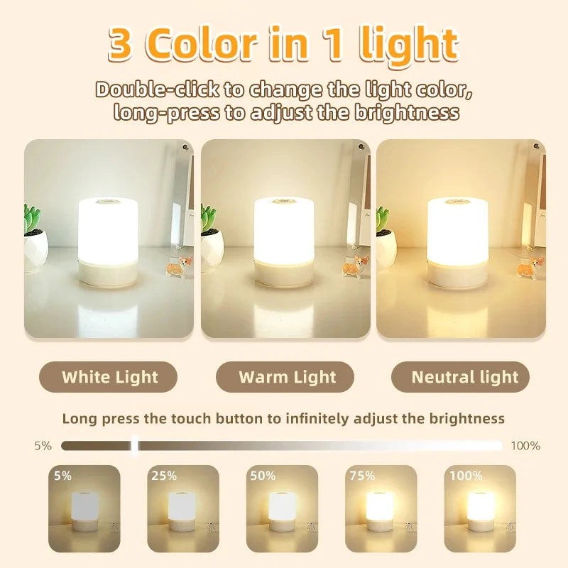 Touch LED Table Lamp – Night Light with 3 Brightness Modes and USB Rechargeable Battery