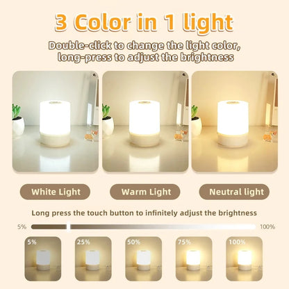 Touch LED Table Lamp – Night Light with 3 Brightness Modes and USB Rechargeable Battery