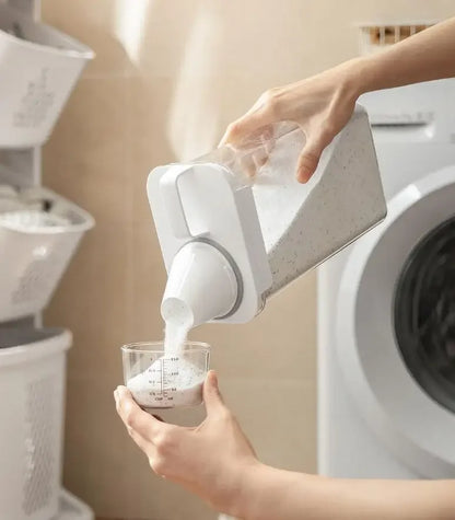Airtight Powder or Liquid Soap Dispenser – Transparent Organiser with Lid and Measuring Cup