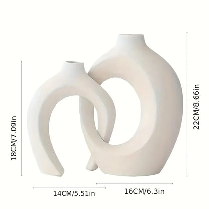 Set of Hollow Ceramic Vases – Modern Nordic Style (2 Pieces) for Minimalist Decoration