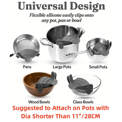 Universal Clip-On Pot Strainer – Practical Kitchen Tool for Pasta, Rice, and Vegetables