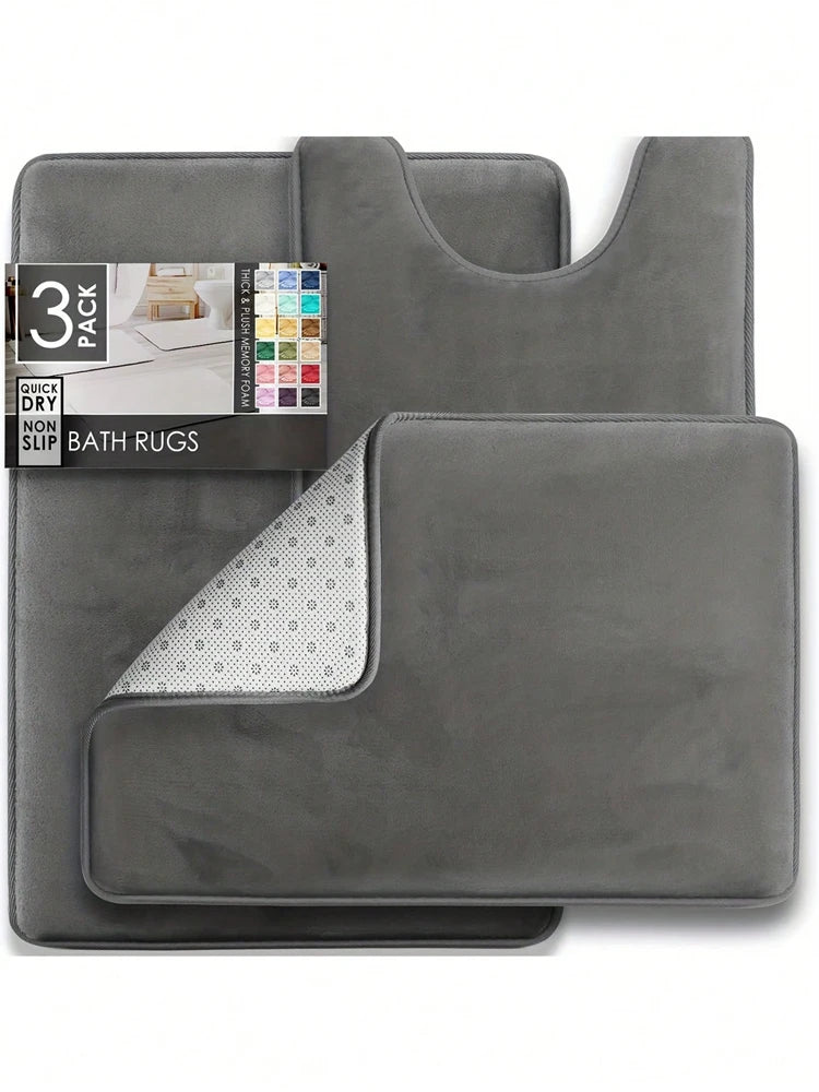 3-Piece Bathroom Mat Set – Non-Slip Memory Foam