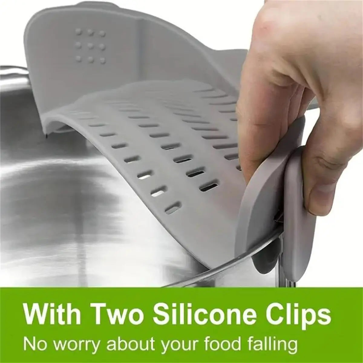 Universal Clip-On Pot Strainer – Practical Kitchen Tool for Pasta, Rice, and Vegetables
