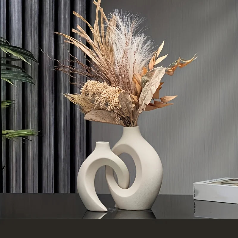 Set of Hollow Ceramic Vases – Modern Nordic Style (2 Pieces) for Minimalist Decoration