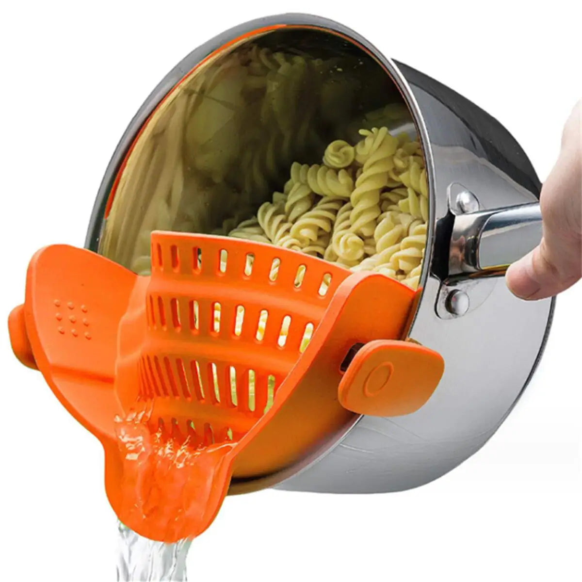 Universal Clip-On Pot Strainer – Practical Kitchen Tool for Pasta, Rice, and Vegetables
