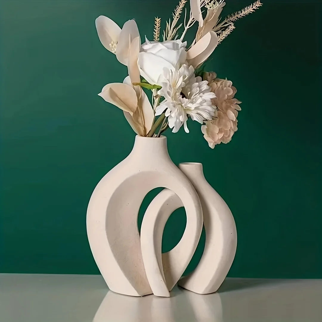 Set of Hollow Ceramic Vases – Modern Nordic Style (2 Pieces) for Minimalist Decoration