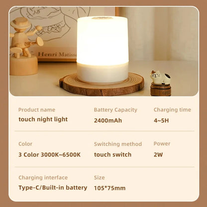 Touch LED Table Lamp – Night Light with 3 Brightness Modes and USB Rechargeable Battery