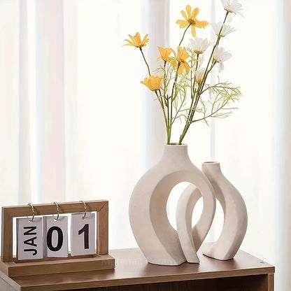 Set of Hollow Ceramic Vases – Modern Nordic Style (2 Pieces) for Minimalist Decoration
