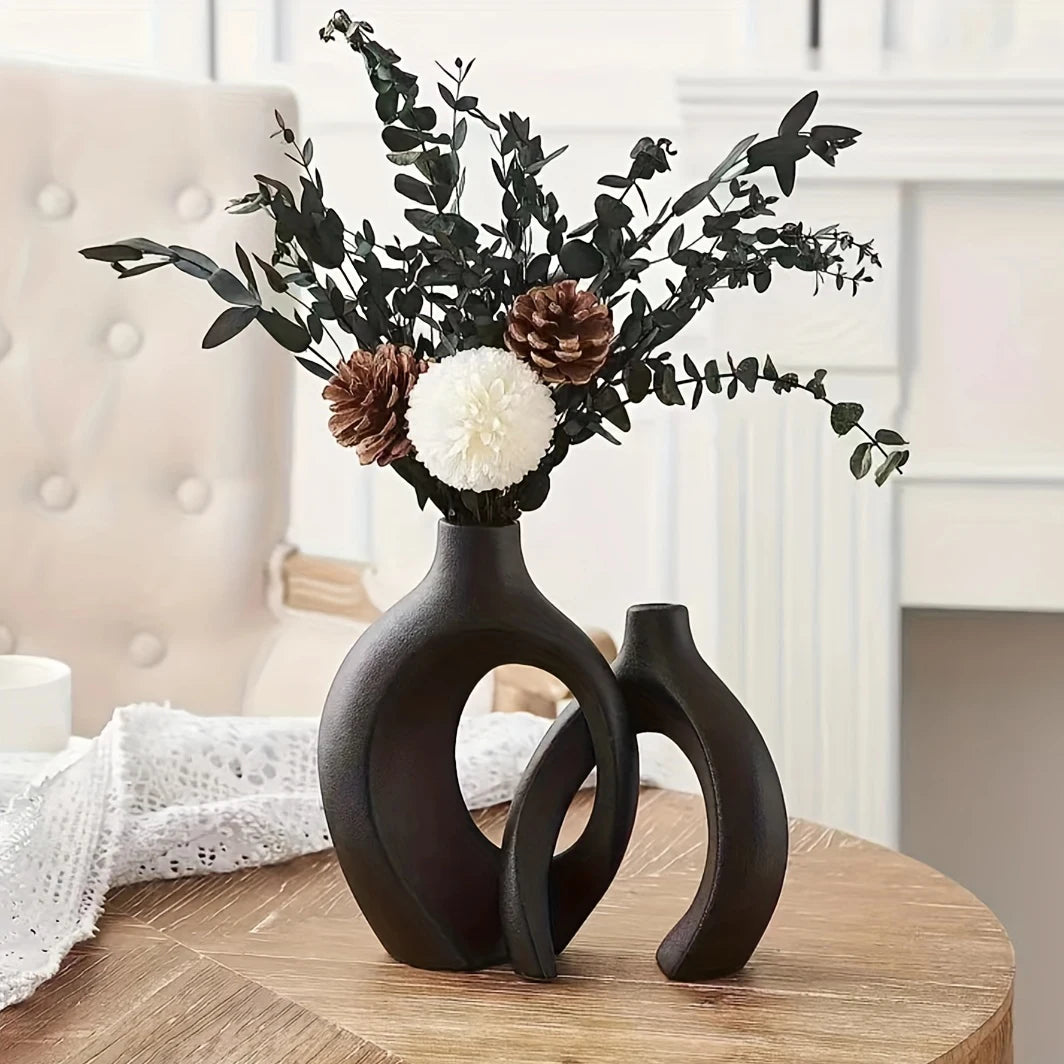 Set of Hollow Ceramic Vases – Modern Nordic Style (2 Pieces) for Minimalist Decoration