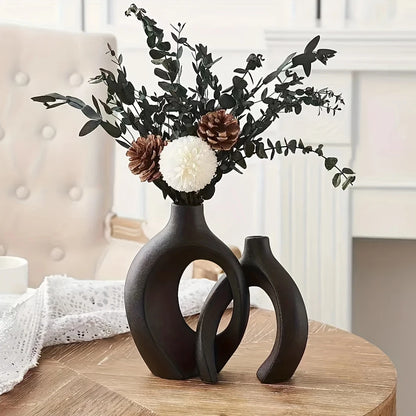 Set of Hollow Ceramic Vases – Modern Nordic Style (2 Pieces) for Minimalist Decoration