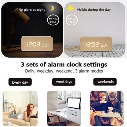 Wooden Digital Alarm Clock – LED