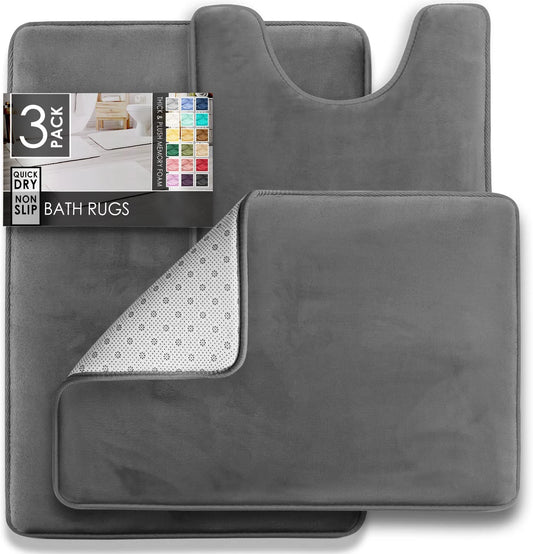 3-Piece Bathroom Mat Set – Non-Slip Memory Foam