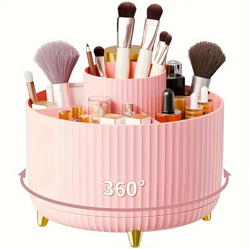 360º Rotating Makeup Organiser – ABS Plastic Cosmetic Case for Brushes, Lipsticks and Accessories