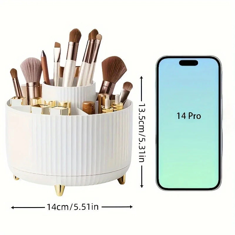 360º Rotating Makeup Organiser – ABS Plastic Cosmetic Case for Brushes, Lipsticks and Accessories