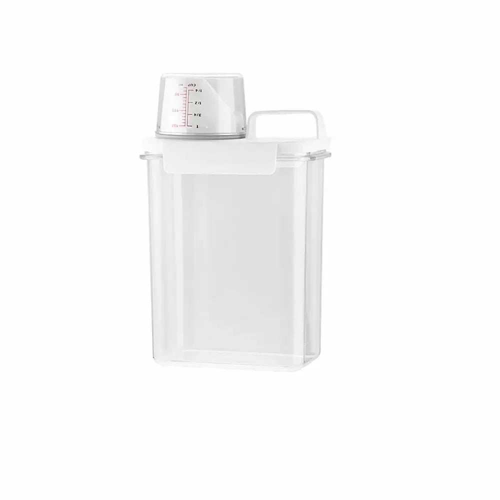Airtight Powder or Liquid Soap Dispenser – Transparent Organiser with Lid and Measuring Cup