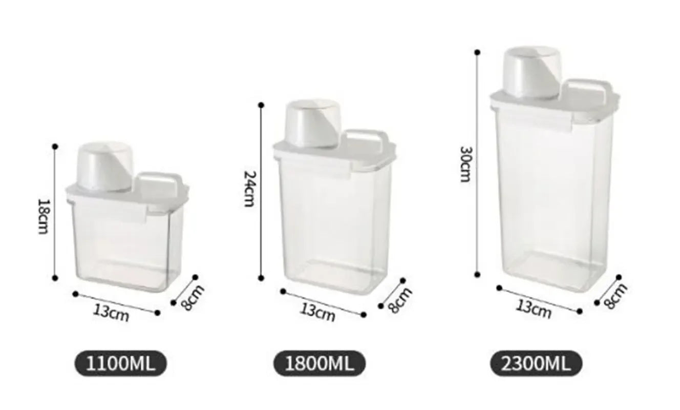 Airtight Powder or Liquid Soap Dispenser – Transparent Organiser with Lid and Measuring Cup