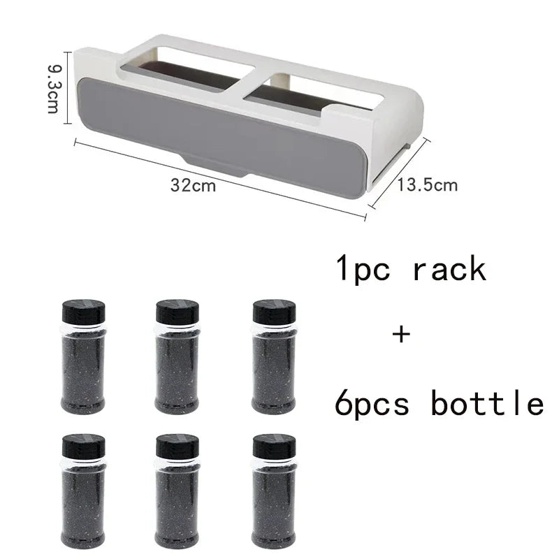 Wall or Shelf Spice Organiser – Sliding Holder with Small Bottles for the Kitchen